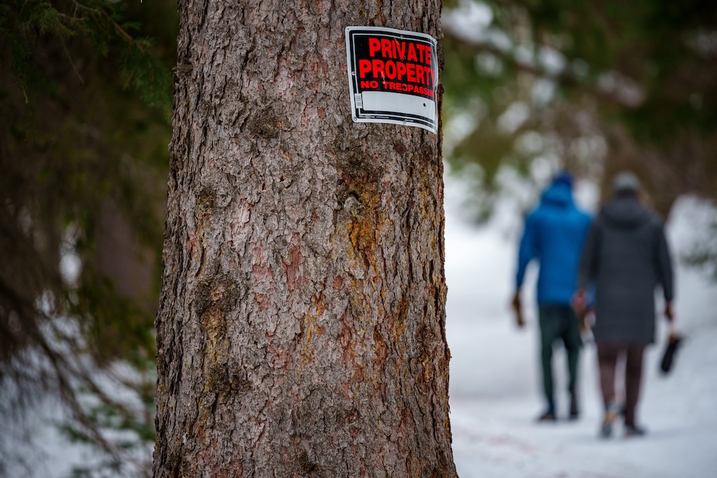 (Trent Nelson  |  The Salt Lake Tribune) Private property signs in Cardiff Fork, Big Cottonwood Canyon on Friday, Jan. 24, 2025.