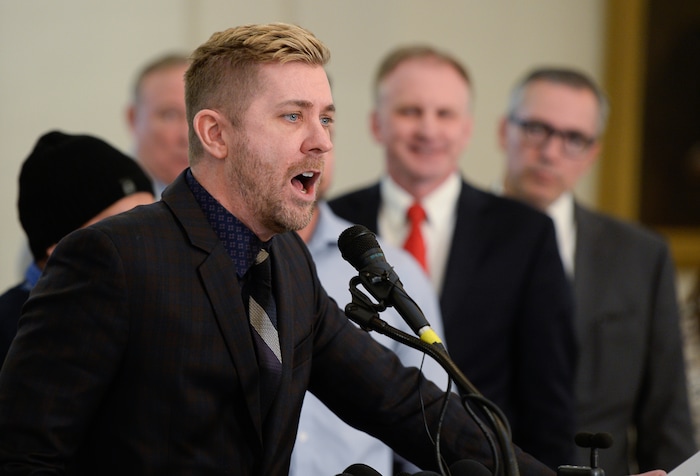 (Francisco Kjolseth  |  The Salt Lake Tribune)  Equality Utah Executive Director Troy Williams talks about legislation being introduced at the Utah Capitol to ban conversion therapy on Thursday, Feb. 21, 2019. 