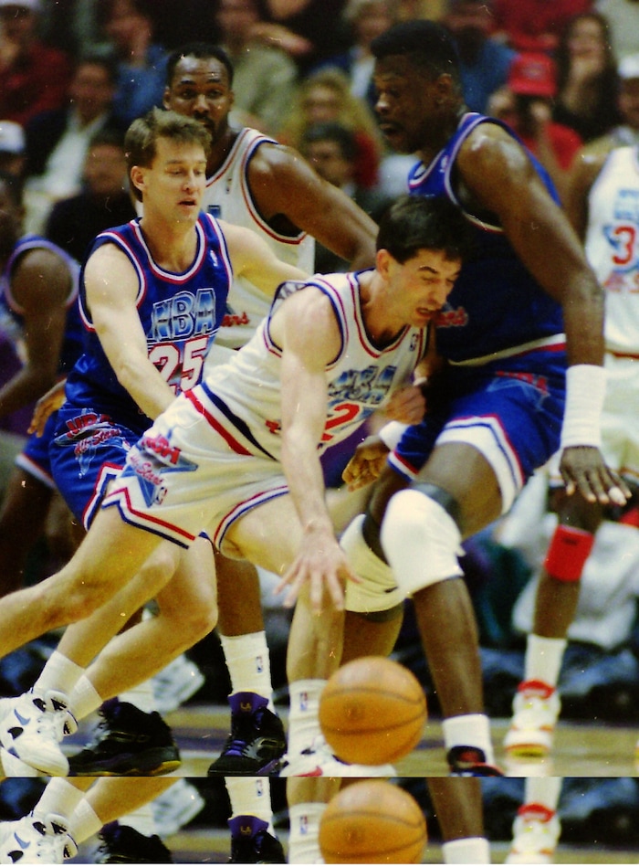 (Steve Griffin  | Tribune File Photo)  John Stockton, drives with the ball as Mark Price defends, during the 1993 All Star Game at the Delta Center in Salt Lake City, Sunday, Feb. 21, 1993.