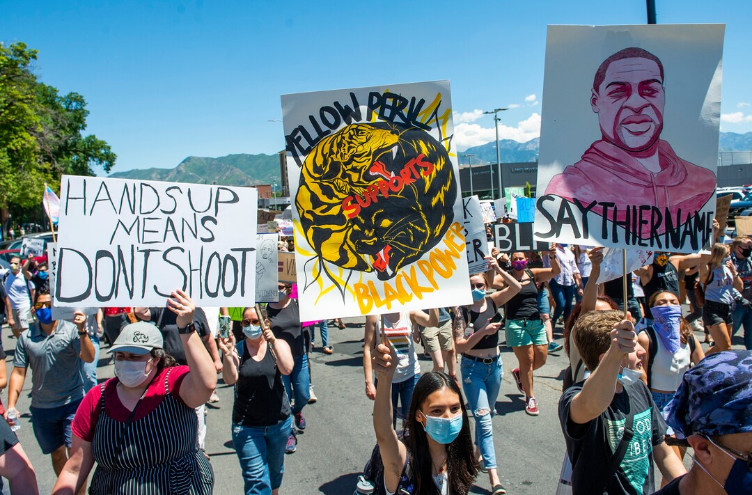 (Rick Egan  |  The Salt Lake Tribune)  Marchers take to the streets of Salt Lake during the Juneteenth march in Salt Lake City on Friday, June 19, 2020.