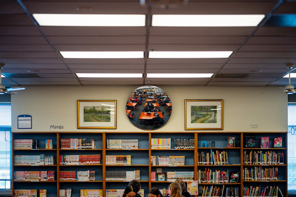 (Trent Nelson | The Salt Lake Tribune) The library at West High School in Salt Lake City on Wednesday, April 29, 2026.