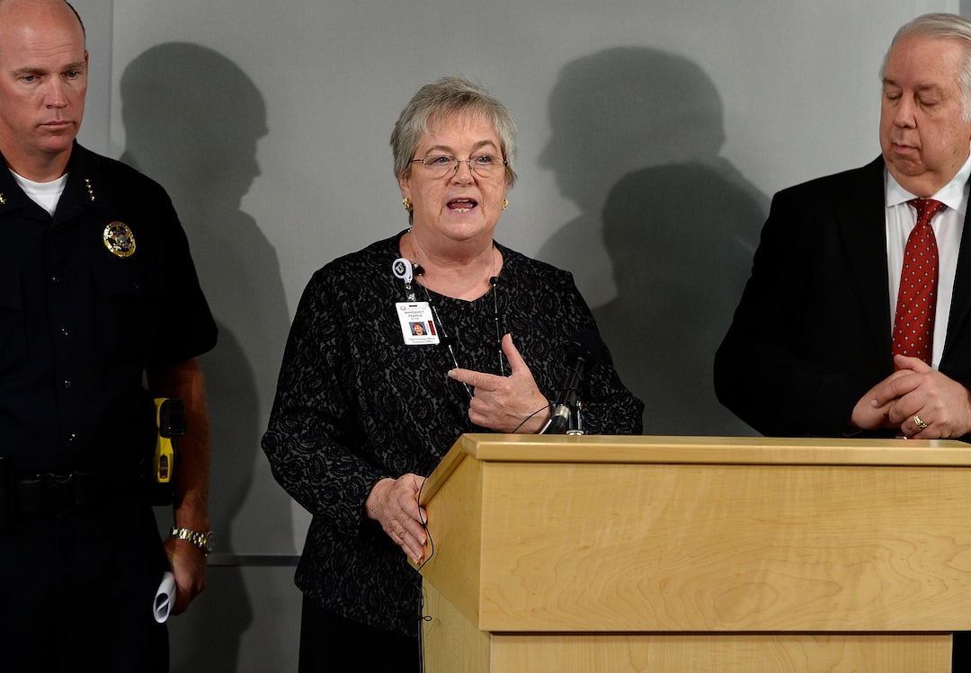 (Scott Sommerdorf   |  The Salt Lake Tribune)   Margaret Pearce, Chief of Nursing at the University of Utah Hospital speaks at a press conference held at the U of U Medical Center regarding policy changes resulting from the arrest of nurse Alex Wubbels, Monday, September 4, 2017. 