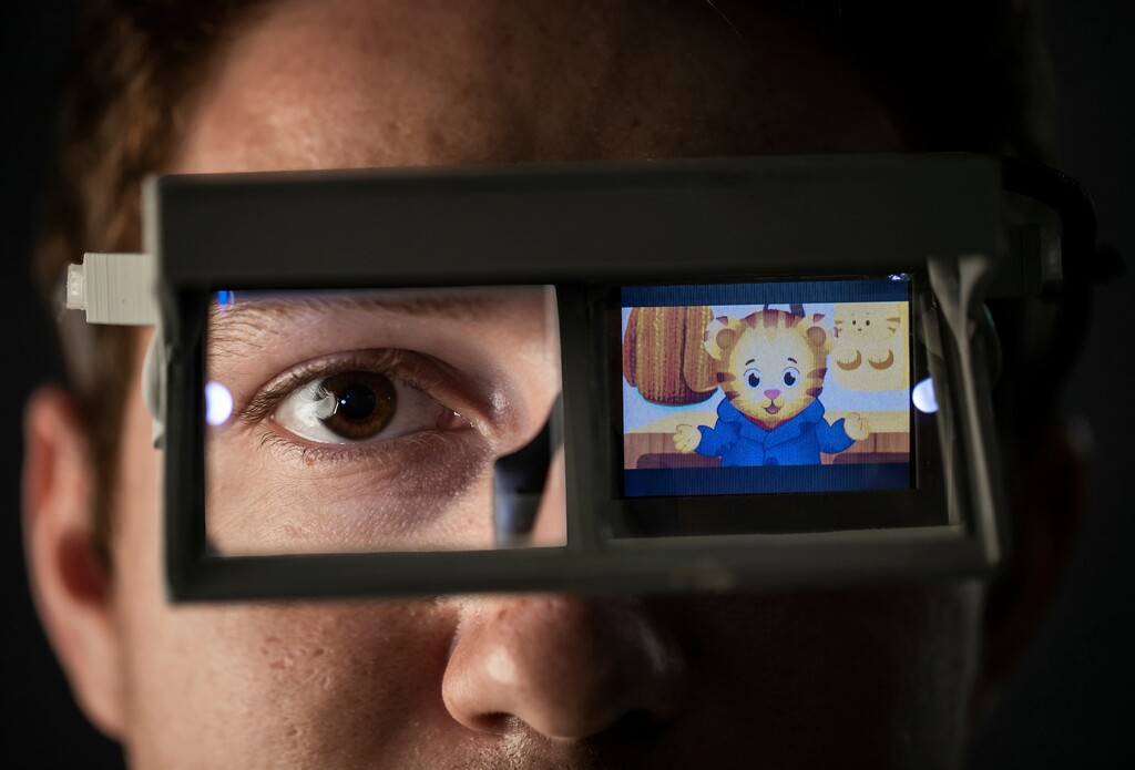 (Rebekah Baker | Brigham Young University via AP) A team of Brigham Young University students designed glasses to help nonverbal children with autism develop eye contact.