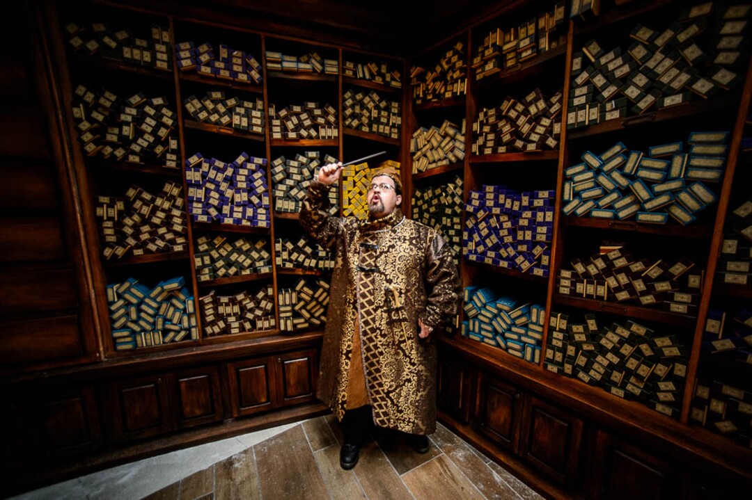 (Trent Nelson | The Salt Lake Tribune)  The assistant wand keeper at the Ollivander Wand Shop. The pop-up store "Christmas in the Wizarding World" returns for another year at The Shops at South Town, serving all one's Harry Potter merchandise needs. Thursday Nov. 1, 2018.