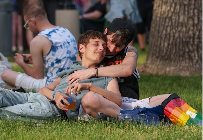 (Leah Hogsten | The Salt Lake Tribune) Tanner Dutson and Kyle Clark enjoy the Utah Pride Festival at Washington Square, Saturday, June 4, 2022. 