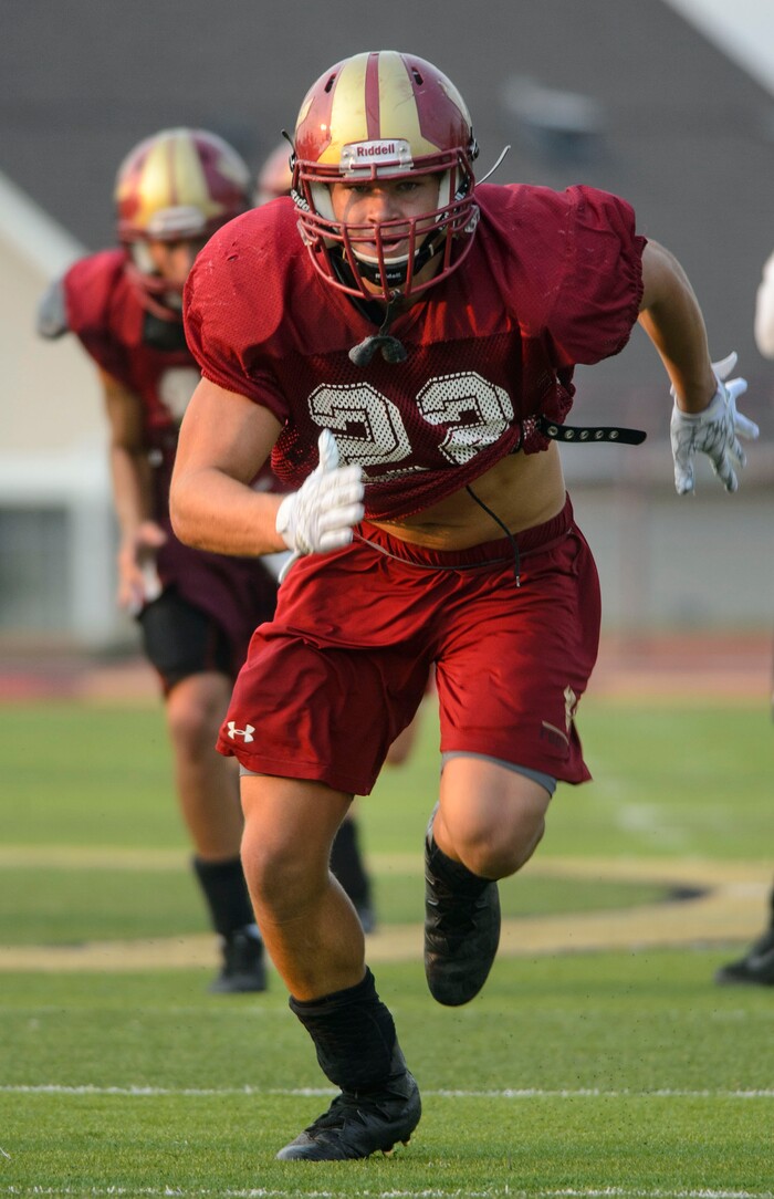 (Steve Griffin | The Salt Lake Tribune) Cameron Brown Viewmont High School running back during practice in Bountiful Wednesday September 6, 2017.