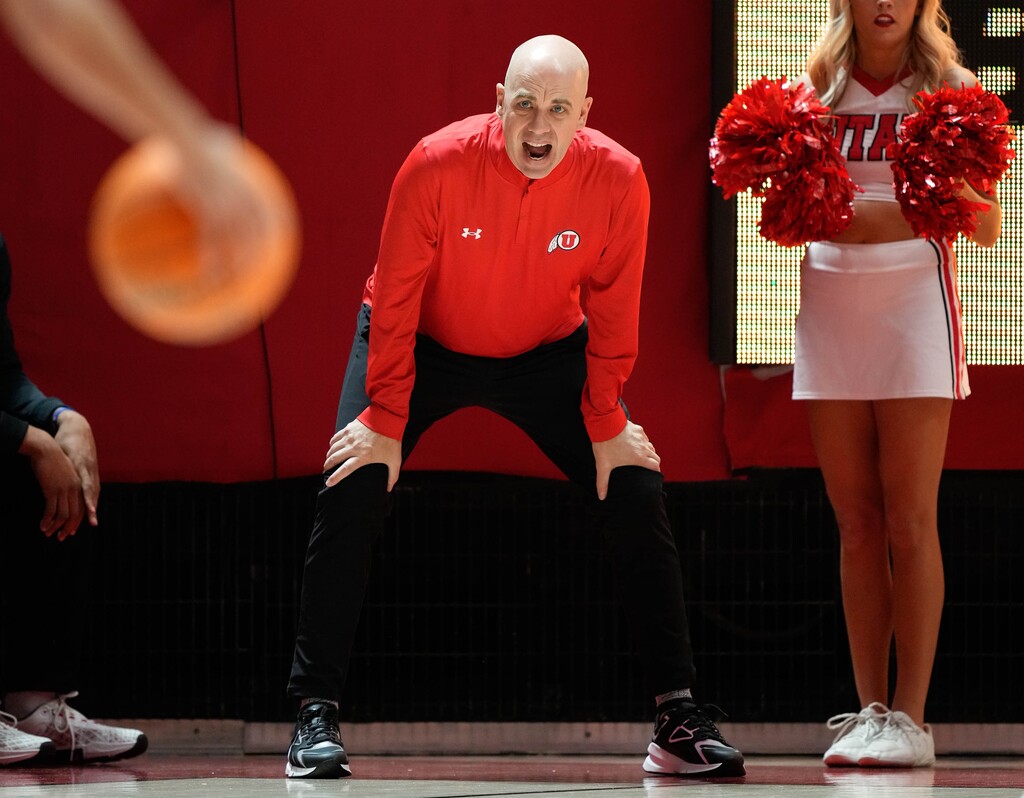 (Francisco Kjolseth  |  The Salt Lake Tribune) University of Utah basketball coach Craig Smith as Utah hosts Westminster University in an exhibition game at the Huntsman Center in Salt Lake City on Wednesday, Nov. 01, 2023.