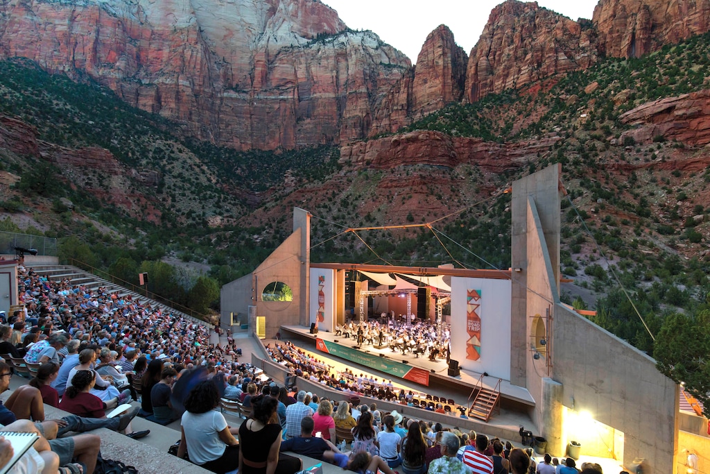 (Marc Estabrook | Utah Symphony) The Utah Symphony plans to return to the O.C. Tanner Amphitheater in Springdale, at the edge of Zion National Park, for a one-of-a-kind concert on June 2, 2022 — performing French composer Olivier Messiaen's epic "Des canyons aux étoiles..." ("From the Canyons to the Stars..."), a work inspired by the composer's journey through Zion, Bryce Canyon and Cedar Breaks.