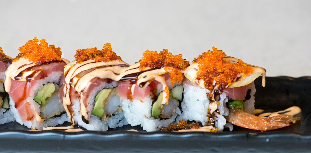 (Rick Egan  |  The Salt Lake Tribune)    The Playboy Roll, at  Hamachi Pescatarian Grill and Sushi, 488 E 100 South, Salt Lake City, Monday, June 4, 2018.