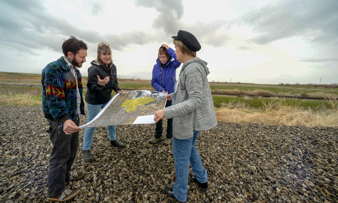 (Leah Hogsten  |  The Salt Lake Tribune)  l-r Michael Cundick, co-founder of Salt Lake City Air Protectors, Deeda Seed with the Center for Biological Diversity, Heather Dove, president of the Great Salt Lake Audubon and Dorothy Pappas, chairman of the Westpointe Community Council discuss the location of the proposed inland port, Tuesday, April 2, 2019. Last year, Utah lawmakers took control of a massive portion of land in Salt Lake CityÕs northwest area in an effort to create a distribution hub on the cityÕs northwest side, sparking outrage among residents.