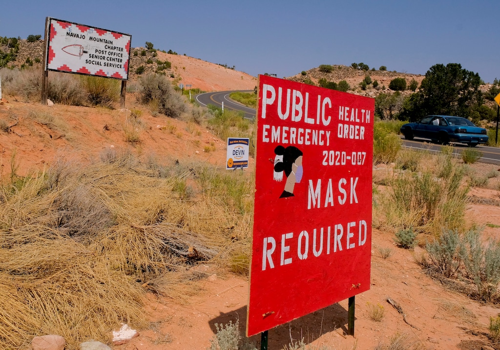 (Leah Hogsten  |  The Salt Lake Tribune) In March, the coronavirus came to the small community of Utah's Navajo Mountain after residents attended a religious revival. Signs reminding residents and visitors that masks are required are posted throughout the town,  Aug., 25, 2020. Much of the Navajo Nation has been closed since March after the coronavirus swept through the vast reservation that extends into New Mexico, Utah and Arizona.