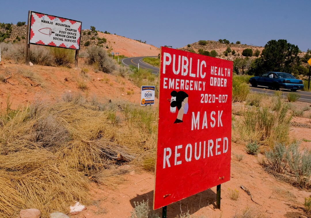 (Leah Hogsten  |  The Salt Lake Tribune) In March, the coronavirus came to the small community of Utah's Navajo Mountain after residents attended a religious revival. Signs reminding residents and visitors that masks are required are posted throughout the town,  Aug., 25, 2020. Much of the Navajo Nation has been closed since March after the coronavirus swept through the vast reservation that extends into New Mexico, Utah and Arizona.