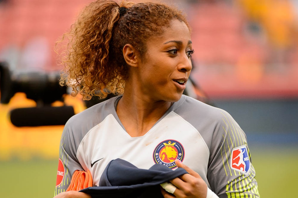 (Trent Nelson | The Salt Lake Tribune)  
Utah Royals vs. Washington Spirit, soccer at Rio Tinto Stadium in Sandy, Saturday, May 5, 2018. Utah Royals FC goalkeeper Abby Smith (1).