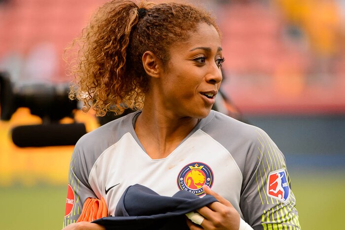 (Trent Nelson | The Salt Lake Tribune)
Utah Royals vs. Washington Spirit, soccer at Rio Tinto Stadium in Sandy, Saturday May 5, 2018. Utah Royals FC goalkeeper Abby Smith (1).