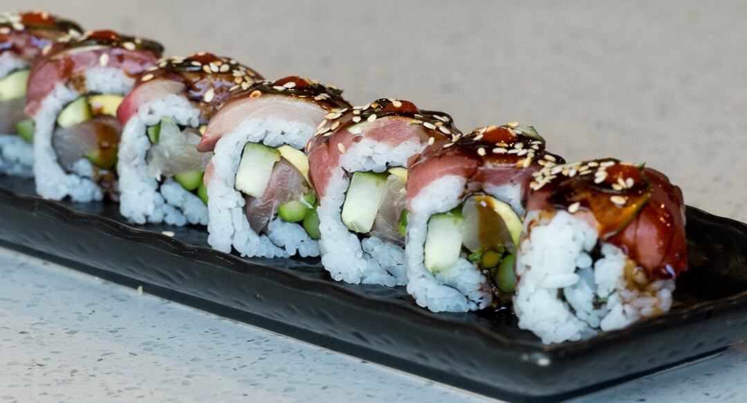 (Rick Egan  |  The Salt Lake Tribune)    The Tequila Roll, at  Hamachi Pescatarian Grill and Sushi, 488 E 100 South, Salt Lake City, Monday, June 4, 2018.