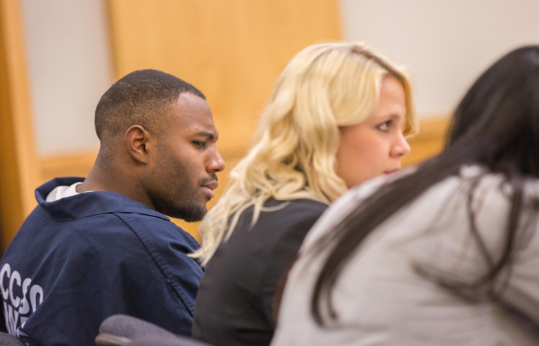 Tim Carpenter  |  Pool PhotoFormer Utah State University linebacker Torrey Green appears in the 1st District Court on Thursday Ñ the second day of a three-day preliminary hearing. Green is charged with six counts of rape, one count of aggravated kidnapping, three counts of forcible sex abuse and two counts of object rape.