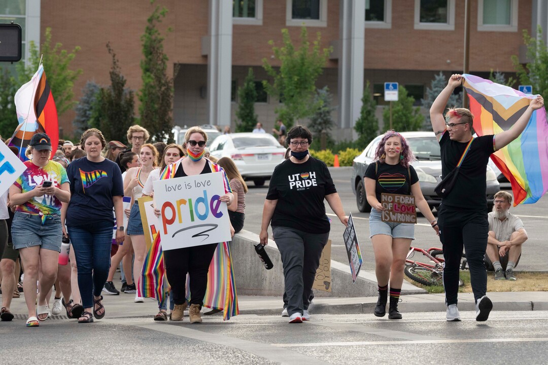 (Rick Egan | The Salt Lake Tribune) BYU students, friends and allies join in a Pride March from Joaquin Park to Kiwanis Park,  in Provo, on Monday, June 28, 2021.