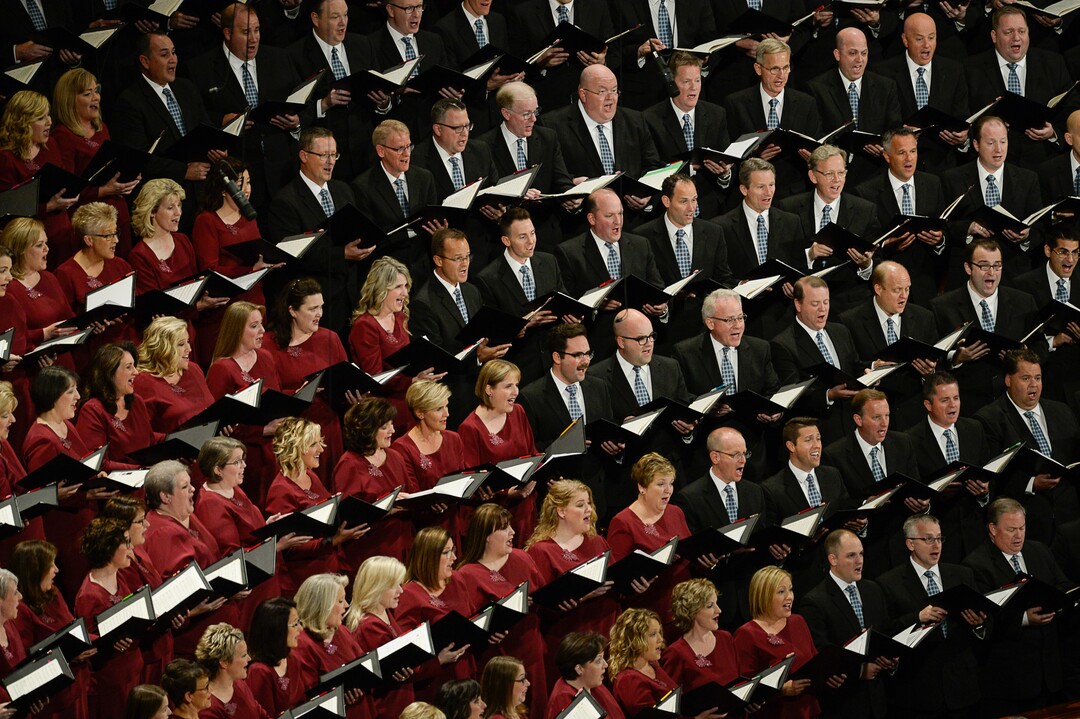 (Francisco Kjolseth  |  The Salt Lake Tribune)  The Tabernacle Choir at Temple Square sings during the Sunday morning session of the 189th twice-annual General Conference of The Church of Jesus Christ of Latter-day Saints at the Conference Center in Salt Lake City on Sunday, Oct. 6, 2019.
