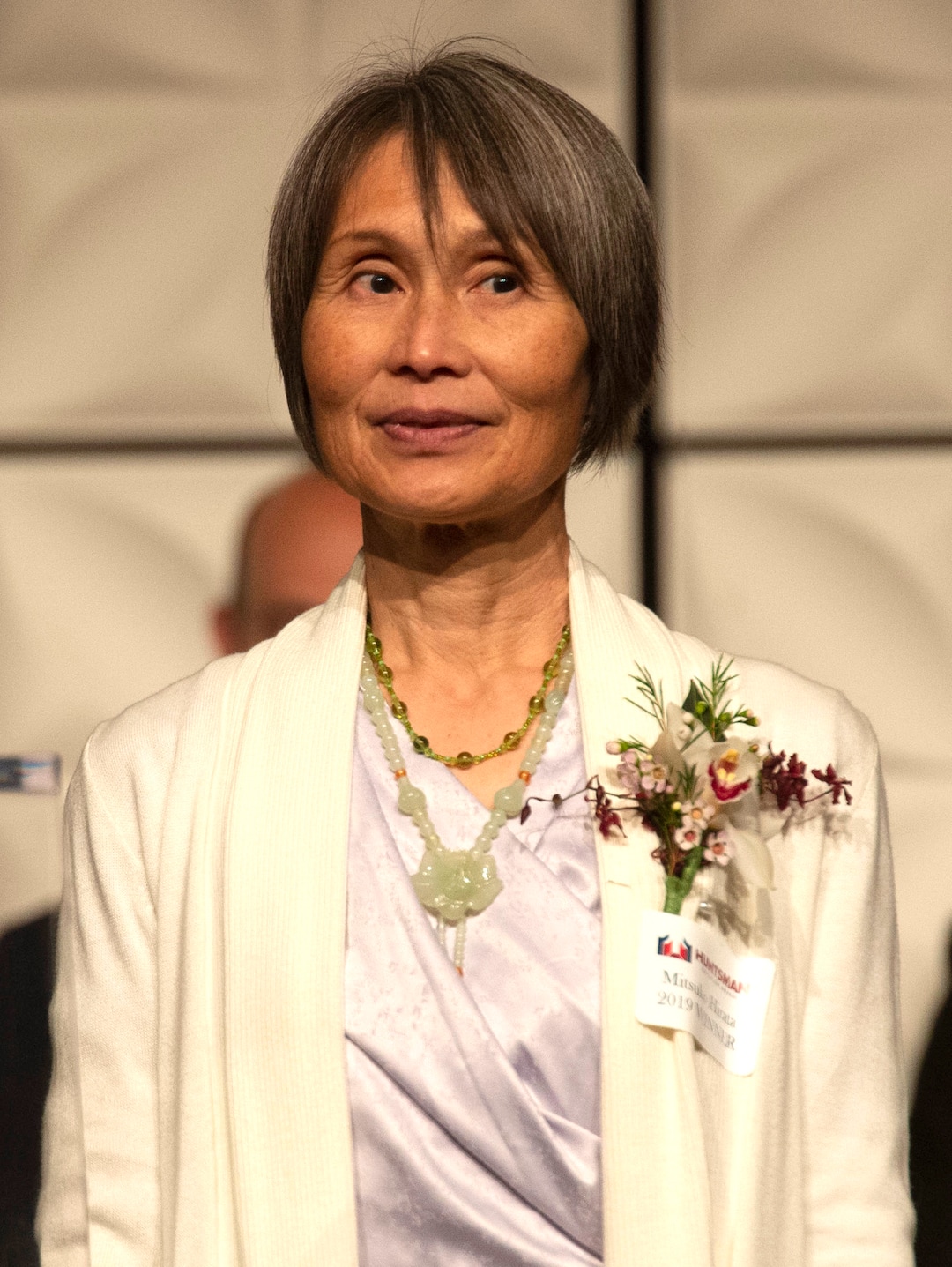(Rick Egan  |  The Salt Lake Tribune)   Education Award winner, Mitsuko Hirata, volunteer, Bridger Elementary School, receives her award at the Huntsman Awards for Excellence in Education at the Grand America Hotel, Friday,  April 26, 2019.