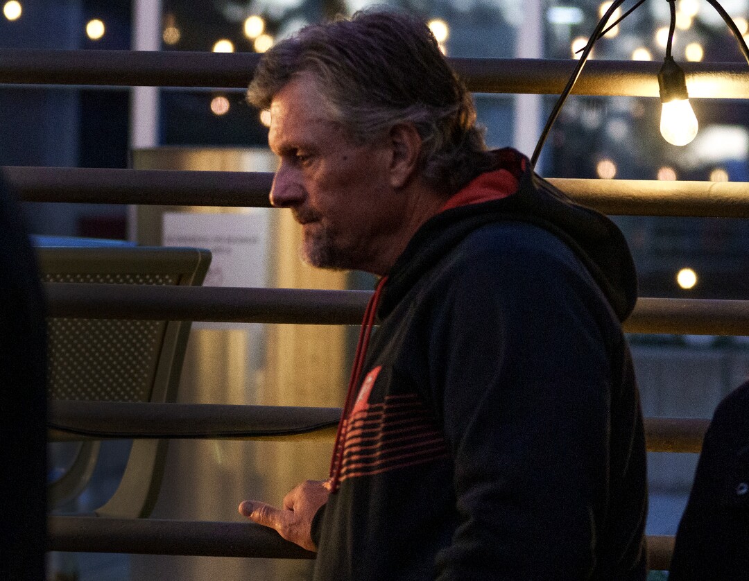 (Leah Hogsten | The Salt Lake Tribune)  The University of Utah football team head coach Kyle Whittingham mourns the loss of student-athlete Aaron Lowe during a candlelight vigil at the A Ray Olpin Student Union southwest lawn, Sept. 29, 2021.