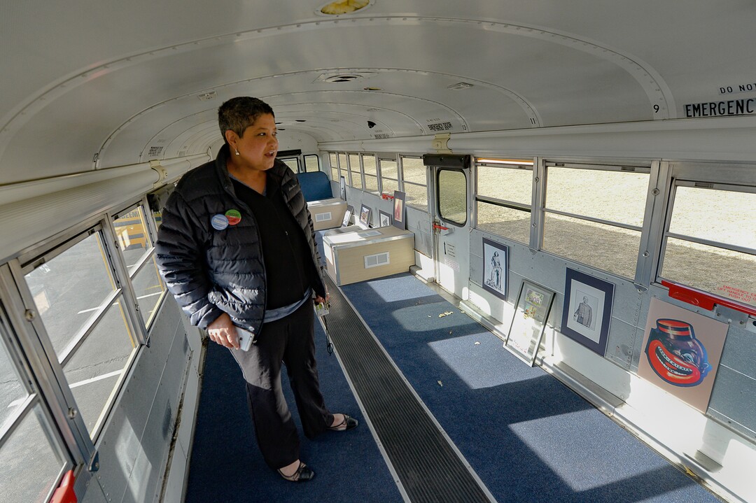 (Francisco Kjolseth  |  The Salt Lake Tribune) Lex Scott, leader of the Black Lives Matter movement in Utah, gives an update on Tuesday, Feb. 26, 2020,  on plans to renovate a school bus into a mobile black history museum to visit schools and spots around the state.