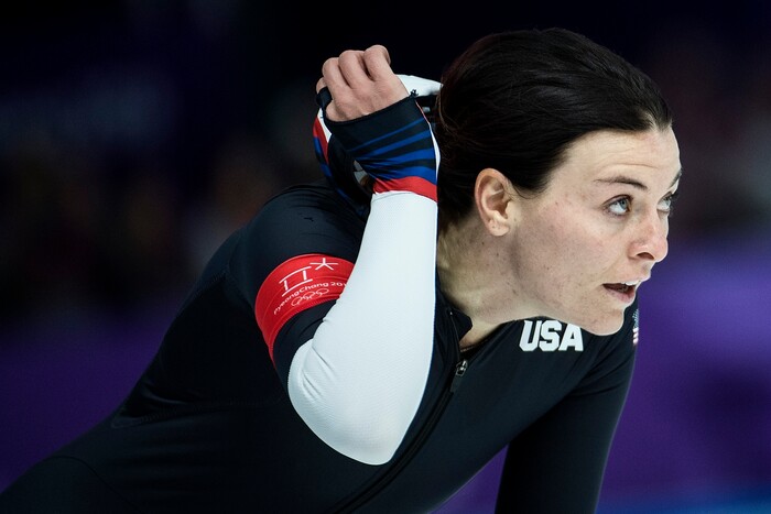 (Chris Detrick  |  The Salt Lake Tribune)  USA's Heather Bergsma after racing in the Ladies' 500m at the Gangneung Oval during the Pyeongchang 2018 Winter Olympics Sunday, Feb. 18, 2018. Bergsma finished in 11th place with a time of 38.13. 