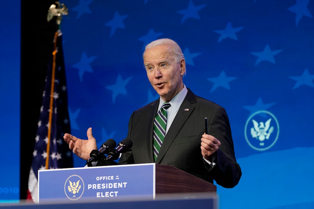 (Matt Slocum | AP photo)

President-elect Joe Biden speaks during an event Saturday at The Queen theater in Wilmington, Del.