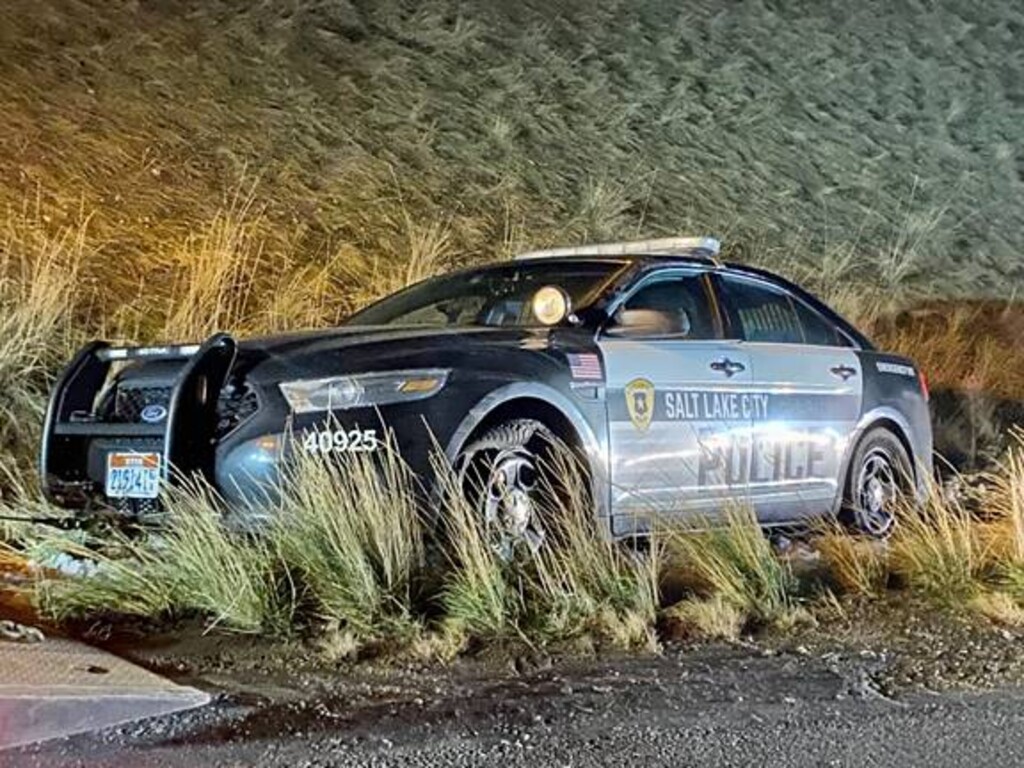 (Salt Lake City Police Department) A Salt Lake City police car was stolen and crashed near Foothill Drive and Interstate 80 on Dec. 24, 2021.