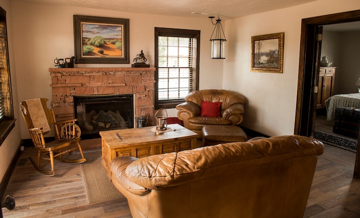 (Leah Hogsten  |  The Salt Lake Tribune) The original 16-by-16-foot room of the 1886 cabin. The frontier house was dilapidated and boarded up and had sat vacant for 50 years, when Dawn House purchased the 1886 home in Torrey.