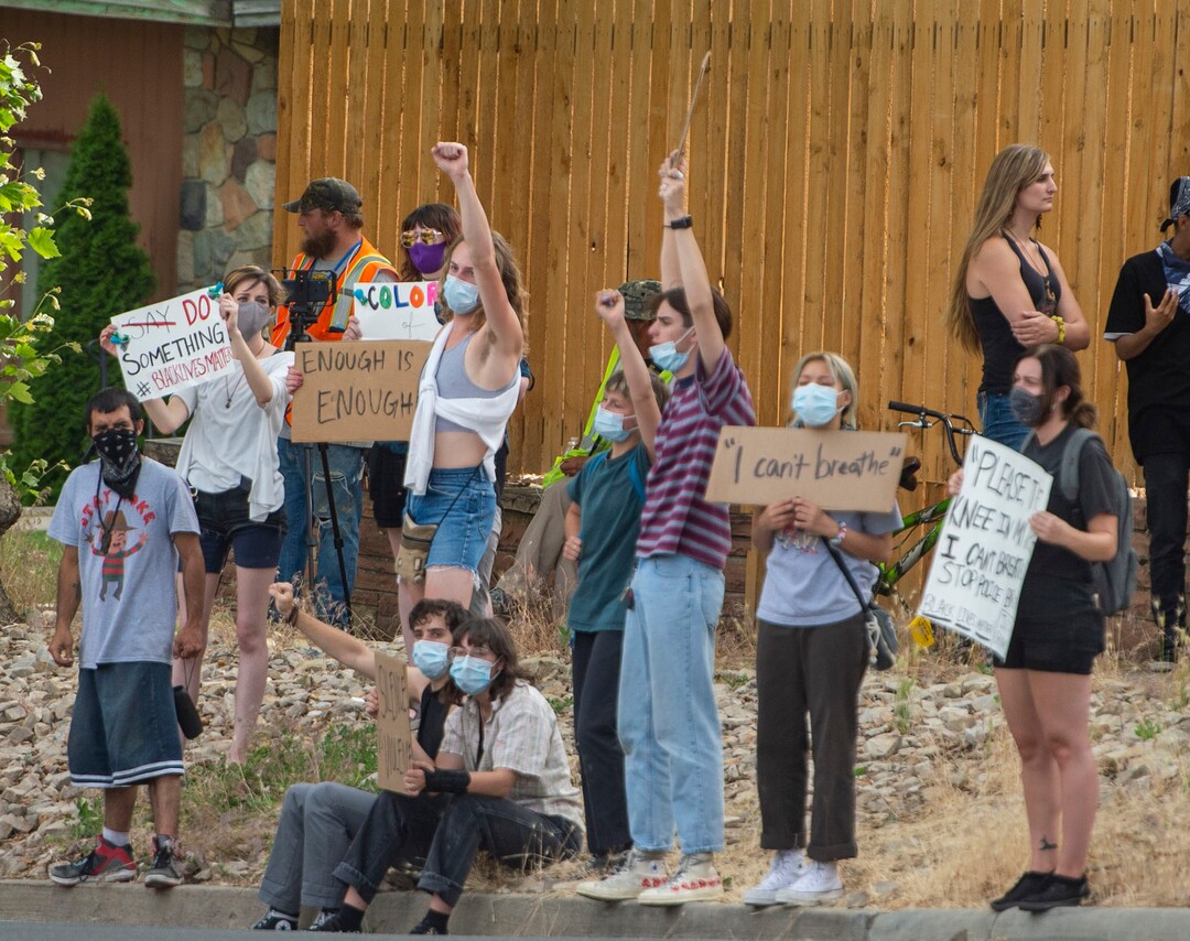 (Rick Egan  |  The Salt Lake Tribune)       Protesters chant slogans on the corner across from the Utah State Capitol, during a demonstration in Salt Lake City, Tuesday, June 2, 2020.