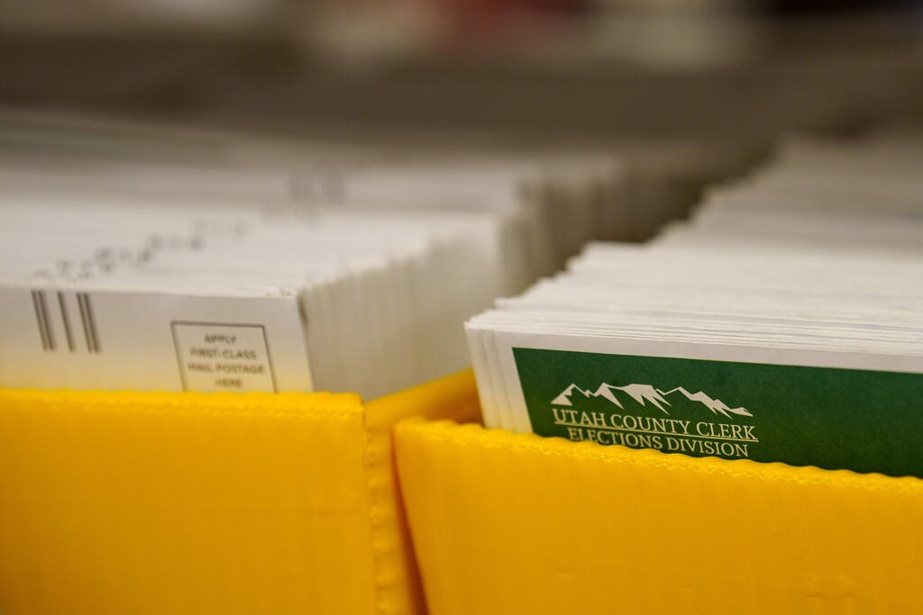 (Trent Nelson  |  The Salt Lake Tribune) Ballots in the counting center at Utah County's Administration Building in Provo on Tuesday, Nov. 5, 2024.