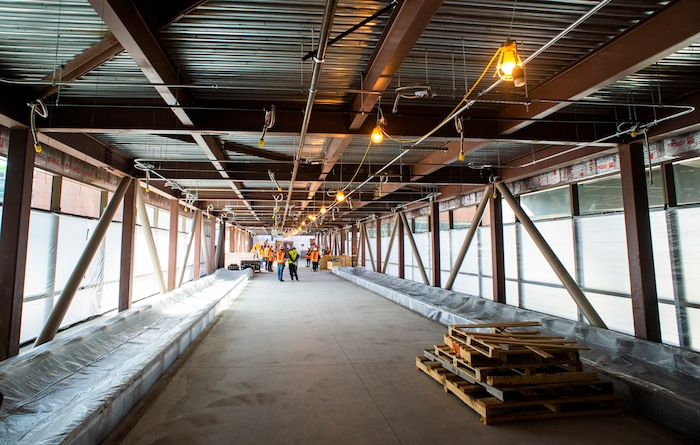 (Rick Egan  |  The Salt Lake Tribune)       The walkway to the parking garage in the new airport, that will be open In less than a year. Monday, Sept. 23, 2019.