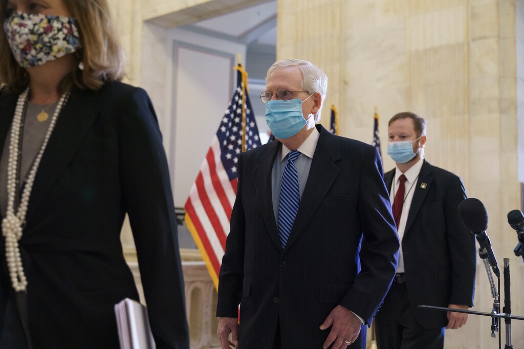 (J. Scott Applewhite | AP photo)

Senate Majority Leader Mitch McConnell, R-Ky., arrives as Senate Republicans hold leadership elections Tuesday on Capitol Hill in Washington.