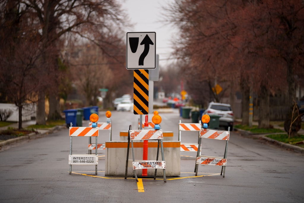 (Trent Nelson  |  The Salt Lake Tribune) Traffic-calming obstacles along 1000 East in Salt Lake City on Thursday, March 7, 2024.