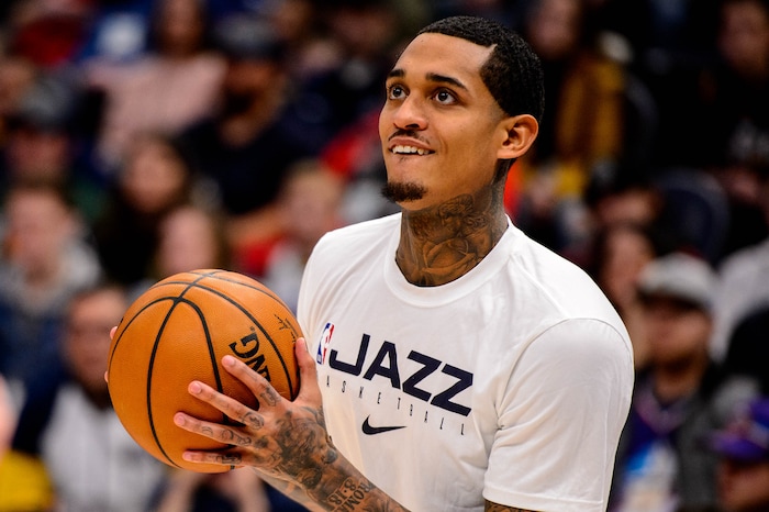 (Trent Nelson  |  The Salt Lake Tribune) Utah Jazz guard Jordan Clarkson warms up as the Utah Jazz host the Portland Trail Blazers, NBA basketball in Salt Lake City on Thursday, Dec. 26, 2019.