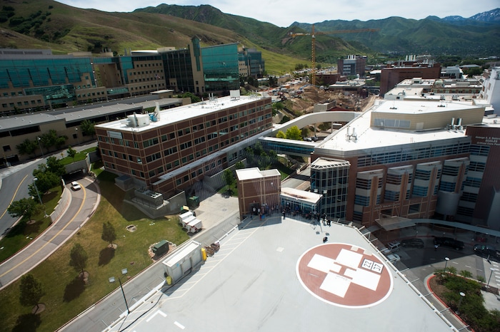 (Rick Egan  |  The Salt Lake Tribune)       An AirMed helicopter takes off from the helipad at the University of Utah. The University of Utah serves the single biggest geographic area of any academic medical center in the United States.  
Thursday, May 31, 2018.