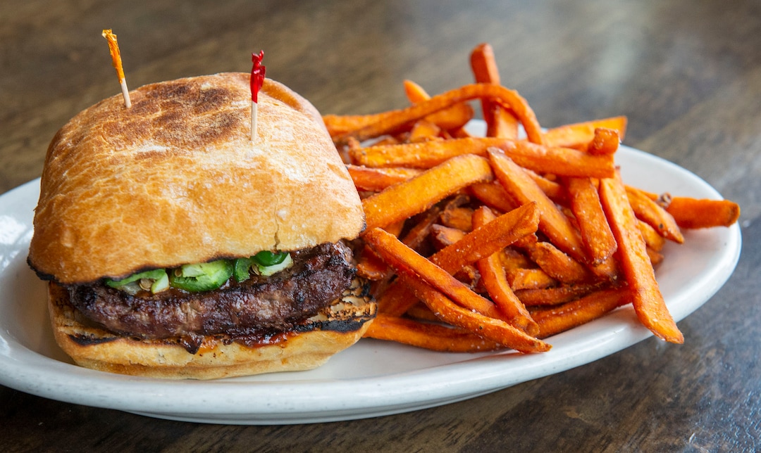 (Rick Egan  |  The Salt Lake Tribune)      Bison Burger at MacCool's Public House in Layton, Thursday, Feb. 6, 2020.