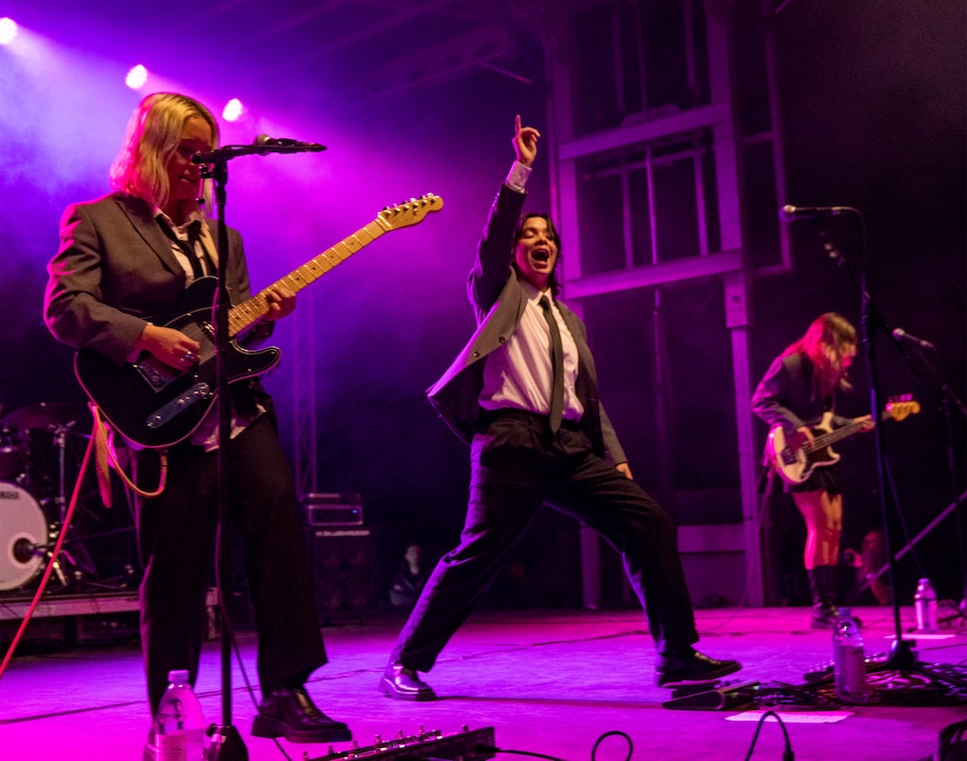 (Rick Egan | The Salt Lake Tribune)  The Aces — from left: Alisa Ramirez (not pictured) on drums, guitarist Katie Henderson, vocalist Cristal Ramirez and bassist McKenna Petty — play the Fork Fest in American Fork, on Saturday, June 17, 2023.