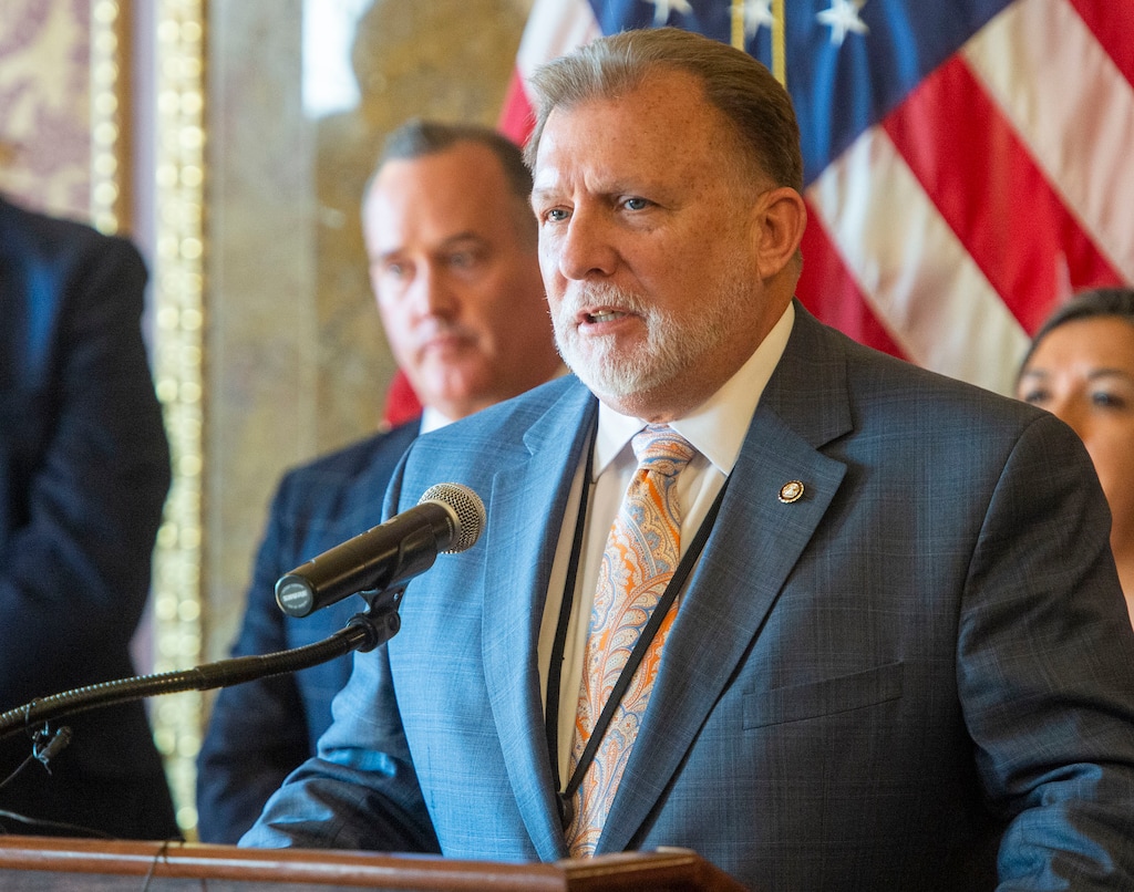 (Rick Egan  |  The Salt Lake Tribune) Sen. Curtis Bramble, R-Provo, talks about the deal struck between organizers of the anti-gerrymandering initiative approved by voters in 2018 and lawmakers who want to change it, Thursday, Feb. 27, 2020.