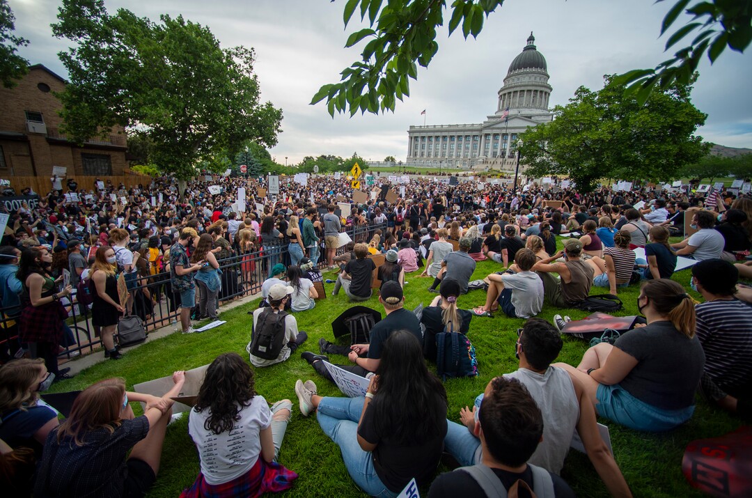 (Rick Egan  |  The Salt Lake Tribune) Protesters gather in front of the State Capitol during a demonstration in Salt Lake City, Tuesday, June 2, 2020.