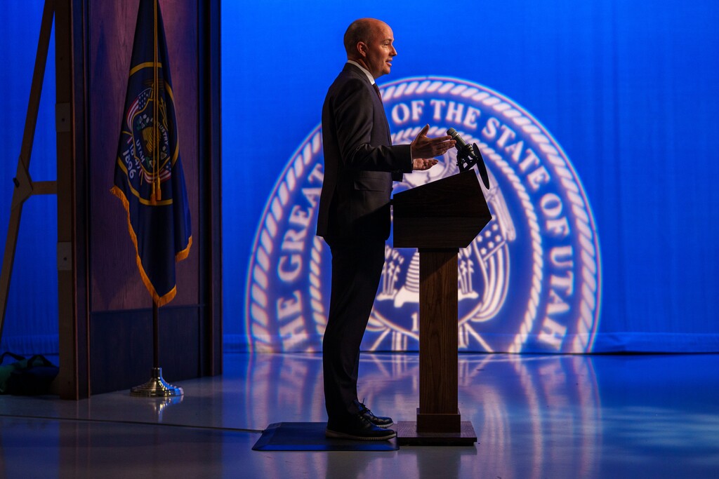 (Trent Nelson | The Salt Lake Tribune) Gov. Spencer Cox speaks at his weekly news conference in Salt Lake City on Thursday, May 20, 2021. The Governor's Office of Budget and Management released a study Monday, May 24, 2021, looking at pay equity among state employees.