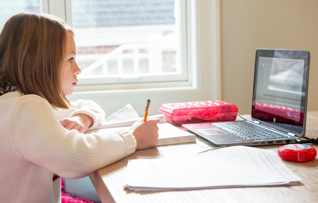 (Rick Egan | The Salt Lake Tribune) A second-grader at Bonneville Elementary studies from home using Zoom with her class, on Friday, Dec. 11, 2020. Salt Lake City School District saw an increase in "need for improvement" grades among its youngest students with school being entirely online during the pandemic.