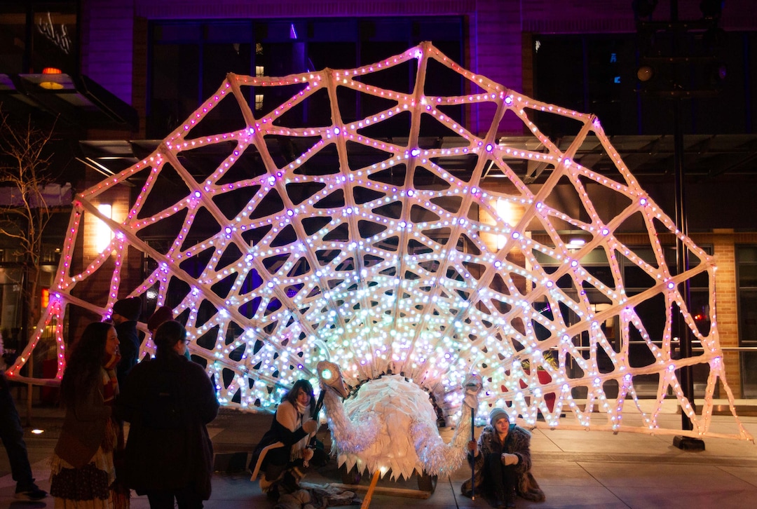 ( Farris Gerard | Courtesy of Utah Arts Alliance ) A two-headed, lighted peacock puppet named Penelopeacock at the 2018 Illuminate festival at The Gateway. The peacock, from puppet artists Colossal Collective in Boise, Idaho, will return for the 2019 Illuminate festival Nov. 8 and 9.