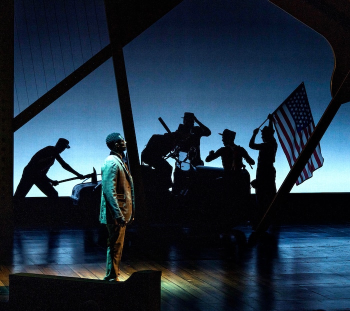 (Rick Egan | The Salt Lake Tribune) Ezekiel Andrew plays Coalhouse Walker Jr, who watches as fireman destroy his Model T Ford, in "Ragtime" at the Utah Shakespeare Festival in Cedar City, on Saturday, July 3, 2021.