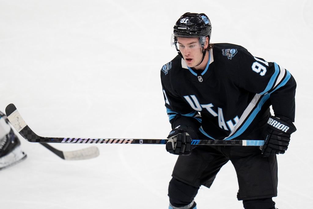 (Rick Egan | The Salt Lake Tribune) Utah Hockey Club right wing Josh Doan (91) in NHL action between the Utah Hockey Club and the San Jose Sharks, at the Delta Center, on Friday, Jan 10, 2025.
