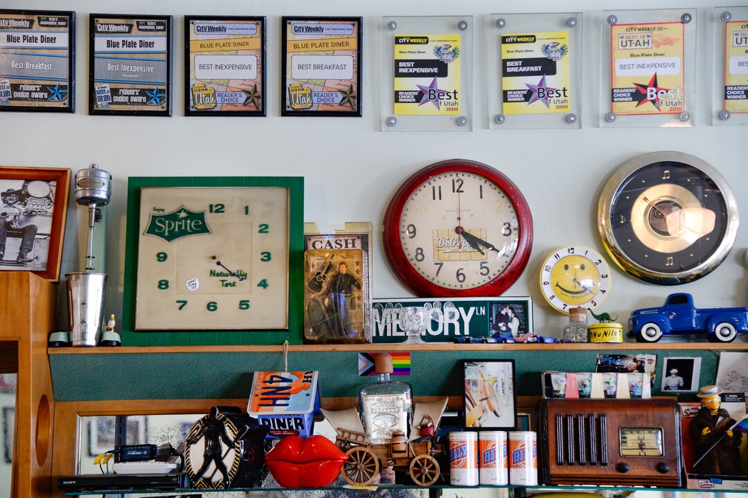(Francisco Kjolseth  | The Salt Lake Tribune) An eclectic collection of memorabilia and awards are displayed at Salt Lake City's Blue Plate Diner, who’s owners just announced they will be closing on May 4, after 20 years in business. A new development is going in on the corner that is forcing it to shut down.