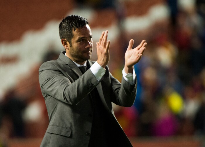 Rick Egan  |  The Salt Lake Tribune)        Real Salt Lake head coach Jeff Cassar, claps for the crowd, after after Real Salt Lake defeated Vancouver Whitecaps 2-0, in MLS action at Rio Tinto Stadium, Saturday, April 7, 2018.


