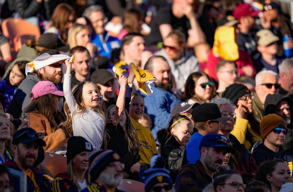 (Francisco Kjolseth  |  The Salt Lake Tribune) Fans cheer on the team during their season opener against the Chicago Red Stars at America First Field Saturday, March 16, 2024, in Sandy, Utah.
