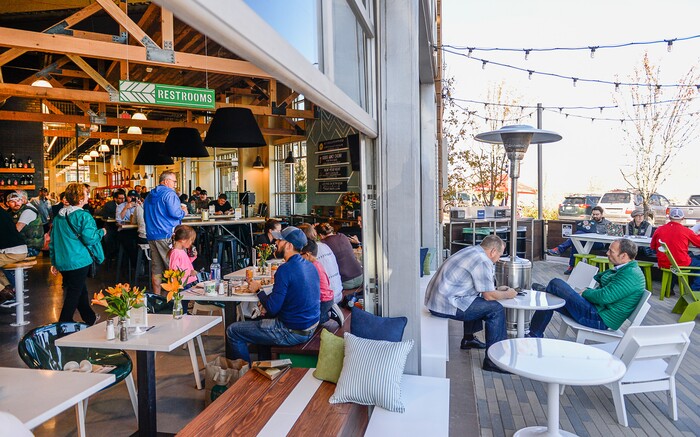 (Francisco Kjolseth  |  The Salt Lake Tribune)  The new Park City Whole Foods, which opened down the street from the original, includes the Silver Mine Tap Room, a family-friendly restaurant with 24-beers on tap and an open floor layout with garage doors to connect out into the patio area. 