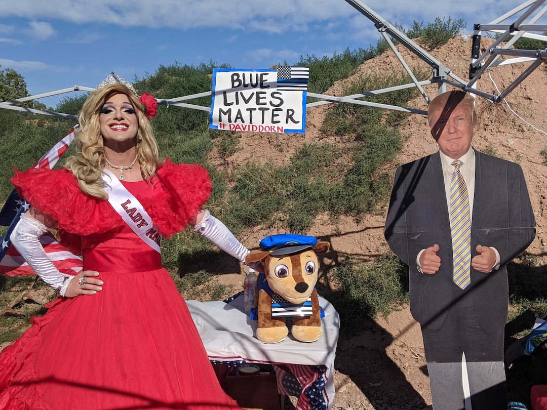 (Connor Sanders | The Salt Lake Tribune) Concertgoers were invited to take photos at this spot at the Iron Springs Resort  Saturday afternoon. The resort is the site of a twice-canceled concert by country singer Collin Raye, organized by Utah Business Revival leader Eric Moutsos to protest COVID-19 restrictions.